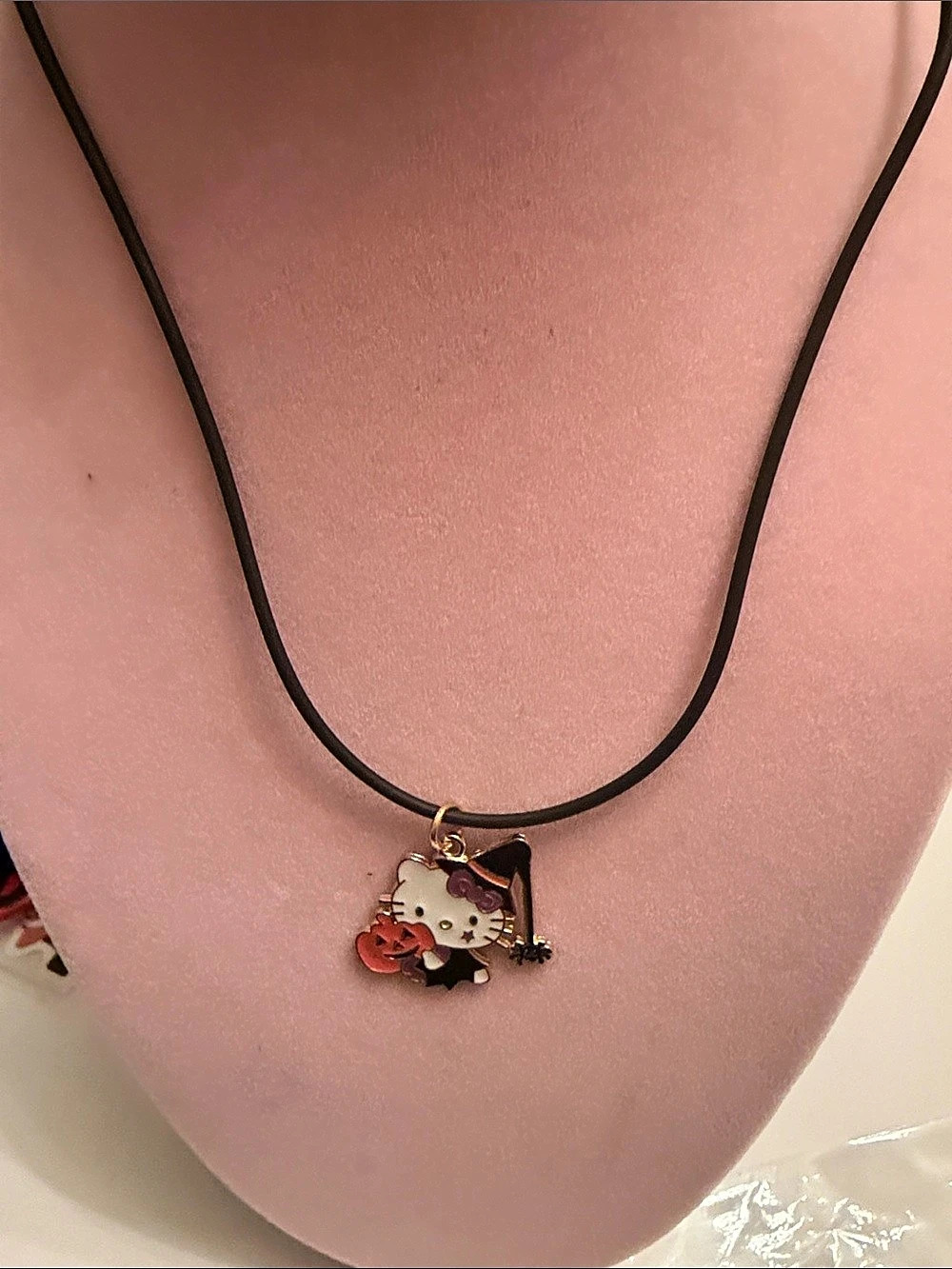 Sanrio Hello Kitty Halloween Witch Pumpkin Enamel Pendant Necklace